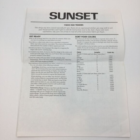 Vtg 1998 Sunset Counted Cross Stitch Kit Old Teddies Anna Krajewski 10"x12" - Picture 8 of 9